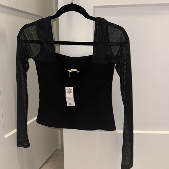 A&F size small. New with tags. “Long sleeve crepe square neck top”. Mesh on arms - Picture 8 of 9